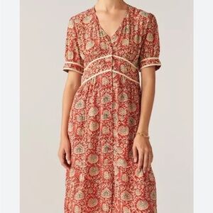 Bash Dress Plume Print Midi Dress Red Floral Vneck Cap Sleeves Sz 0 US 2 NEW